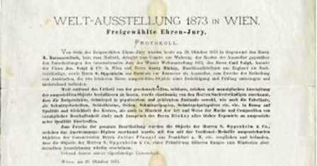Premio a la calidad en la Exposición Mundial de Viena de 1873